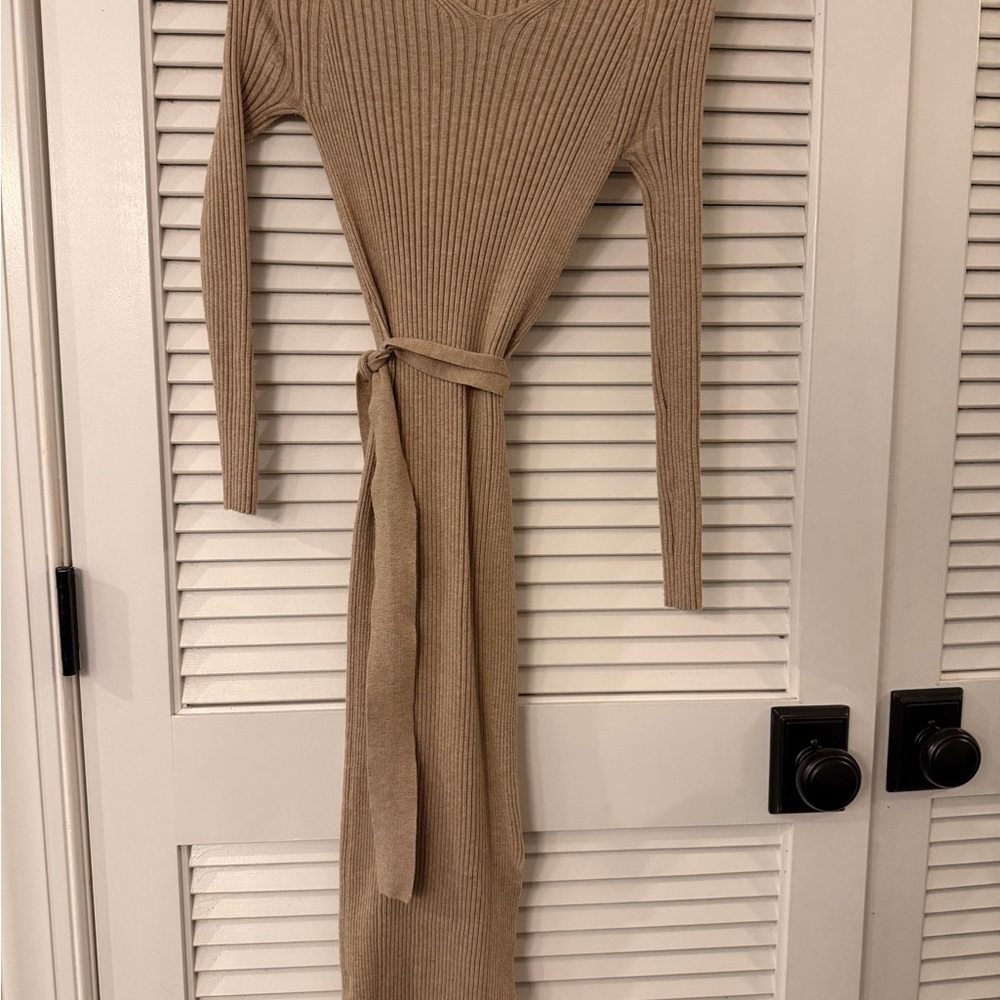 Mango Long Sleeve Beige Knit Dress